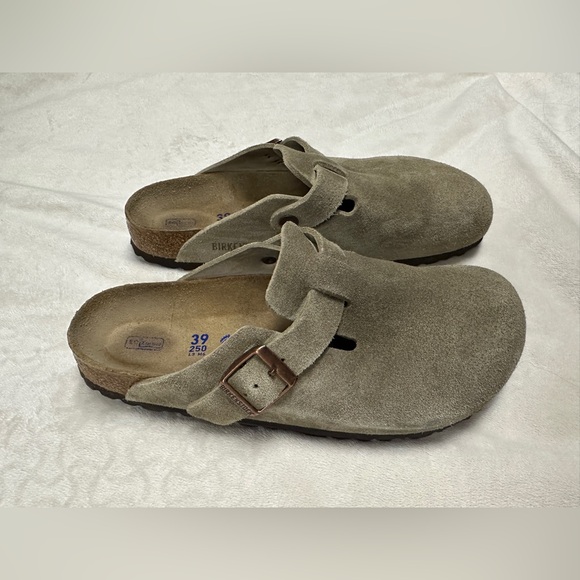 Birkenstock Boston Soft Footbed Suede Leather Clogs, Taupe, Size EU 39 Narrow - Picture 2 of 5